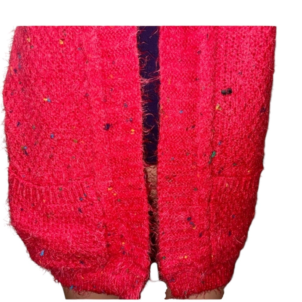 BCBGMAXAZRIA CARDIGAN CHUNKY CONFETTI KNIT SWEATER OPEN FRONT RED COLOR SIZE L - Picture 8 of 16